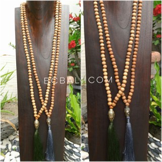 2color mala wood natural necklace tassels buddha chrome prayer 